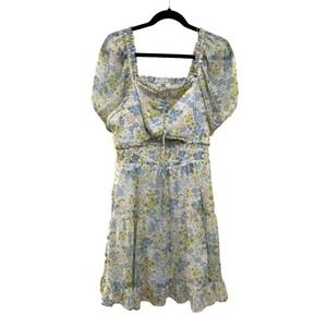 Madden NYC Womans Floral Babydoll Cottagecore Mini Dress Size 2X Puff Sleeve